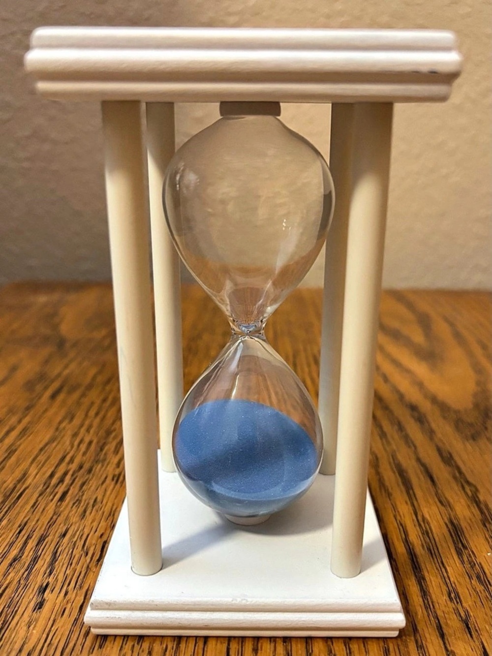 White Hourglass Decor with Blue Sand